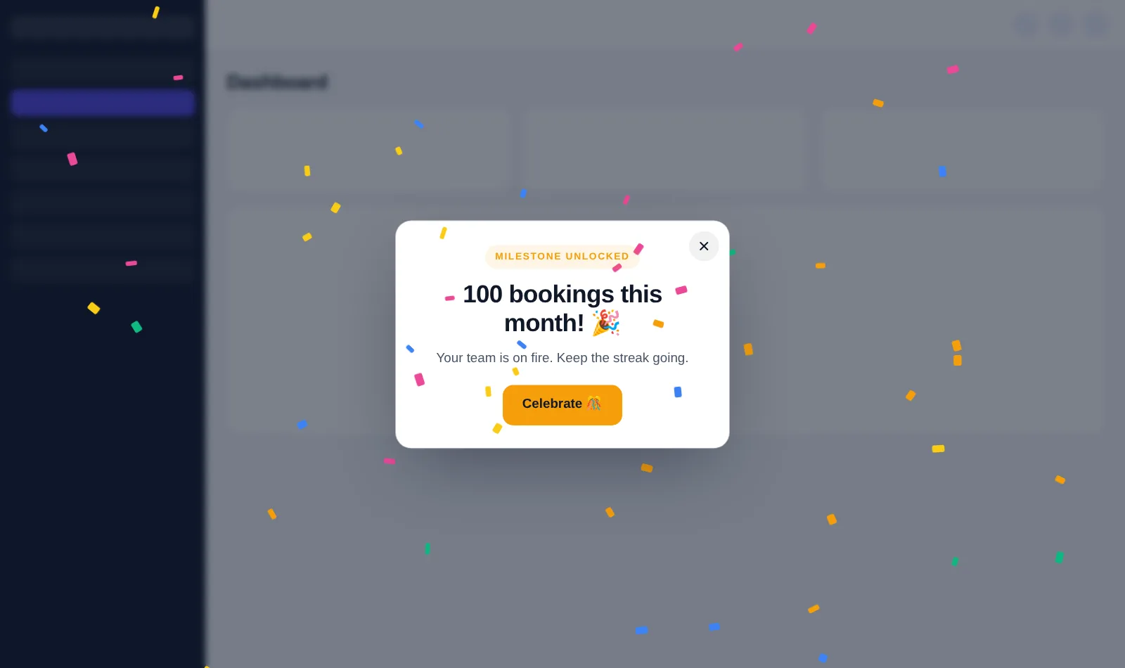 Milestone celebration popup with confetti shown inside GoHighLevel